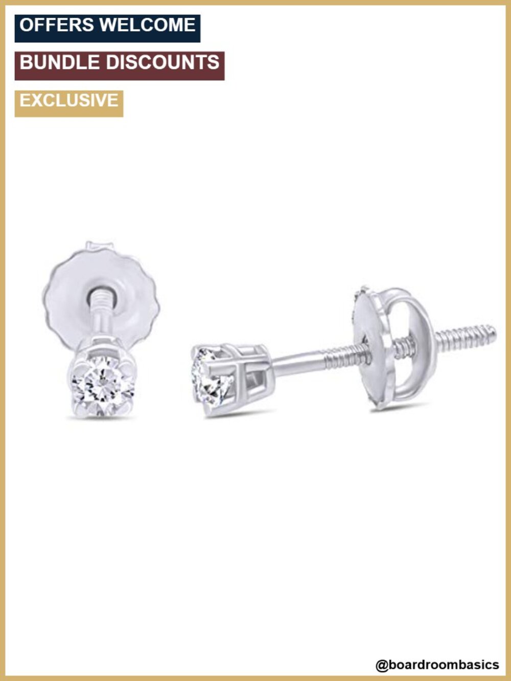 14k Gold Over Sterling Silver Diamond Solitaire Stud Earrings Screw Back